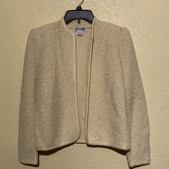 Adele Joyce Sweater Cardigan Jacket S Stretchy Creamy Ivory Acrylic Wool Blend - Picture 1 of 12
